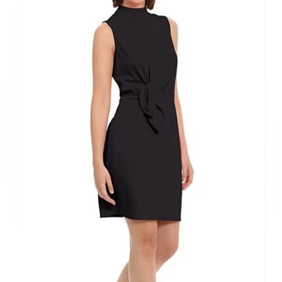 Donna Morgan Stretch Mock Neck Mini Sheath Dress Navy Blue - Picture 3 of 12